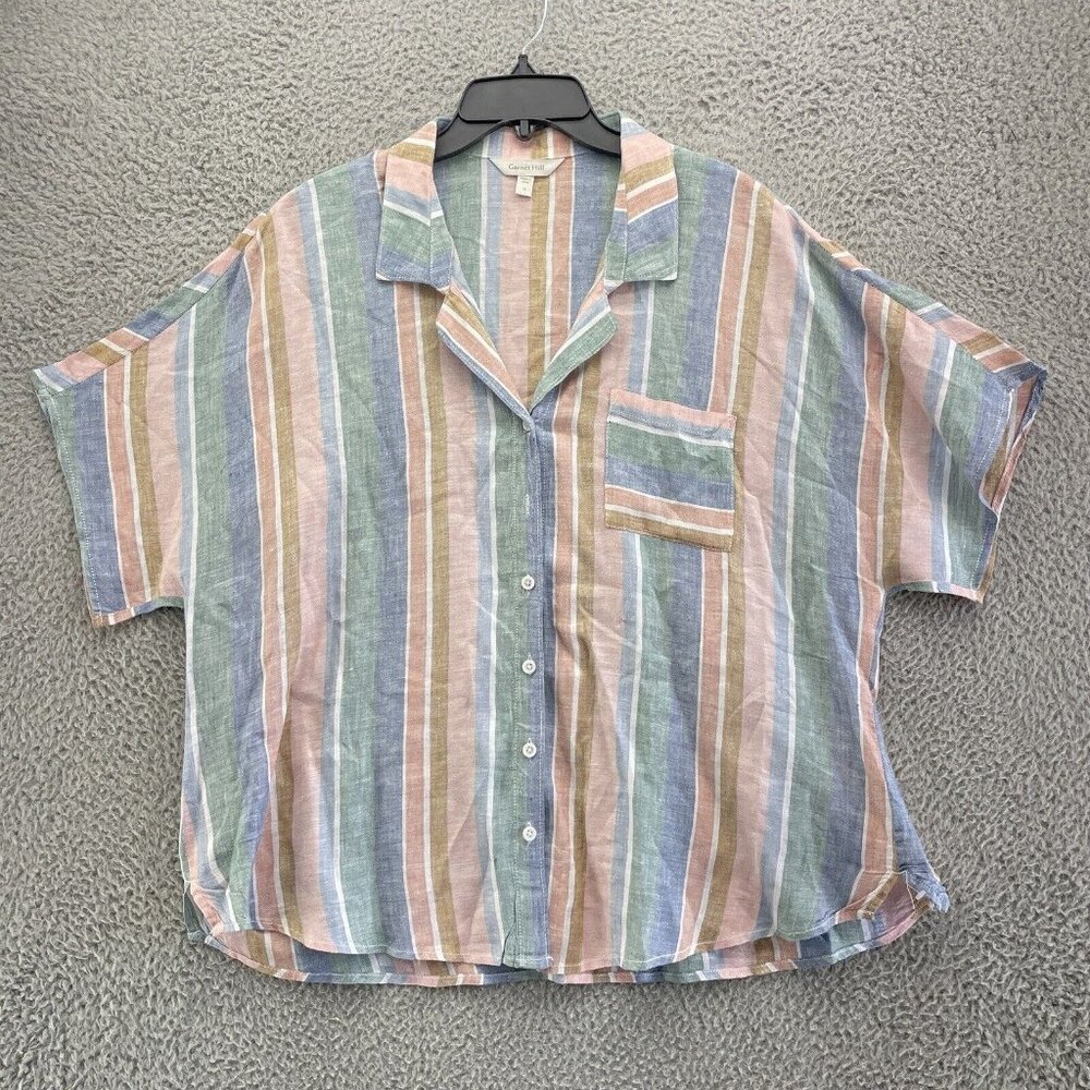 Garnet Hill Pastel Striped Button-Front Short-Sleeve Top